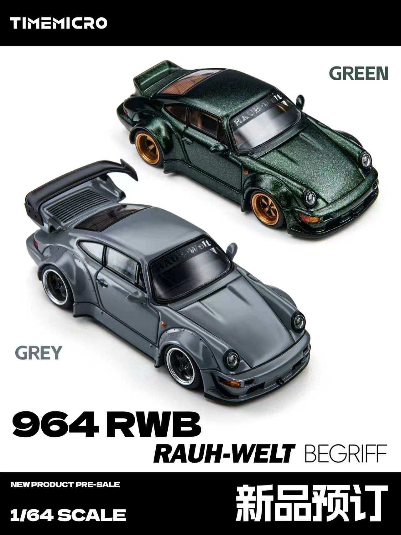 Die Cast Car 1 64 - *Pre-order*TimeMicro 1:64 964 RWB Cat Hijau/Abu-abu
